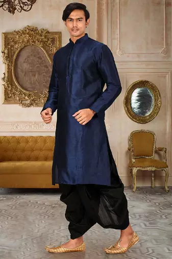 Navy blue dupon art silk kurta with pipepin work