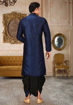 Navy blue dupon art silk kurta with pipepin work 4