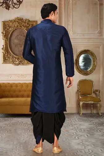 Navy blue dupon art silk kurta with pipepin work