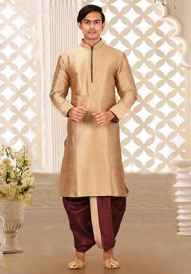 Beige dupon art silk kurta with pipepin work 1
