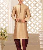 Beige dupon art silk kurta with pipepin work