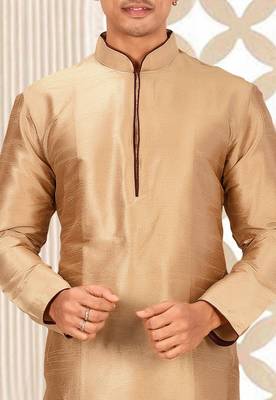 Beige dupon art silk kurta with pipepin work 2