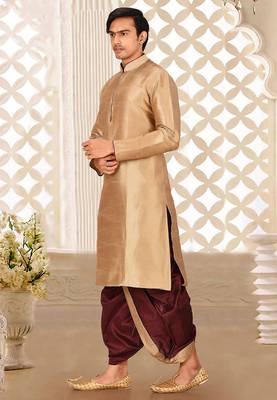 Beige dupon art silk kurta with pipepin work 3