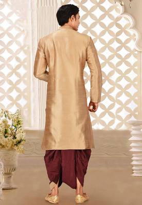 Beige dupon art silk kurta with pipepin work 4