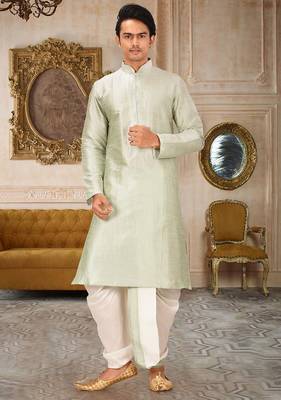 Seagreen dupon art silk kurta with pipepin work 1