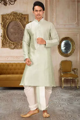 Seagreen dupon art silk kurta with pipepin work