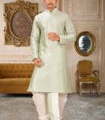 Seagreen dupon art silk kurta with pipepin work