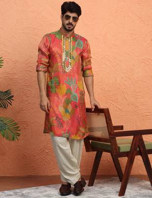 Silk yoke design floral mirror work Multicolor kurta with salwar 1