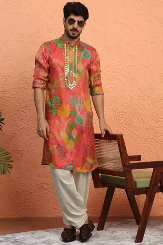Silk yoke design floral mirror work Multicolor kurta with salwar