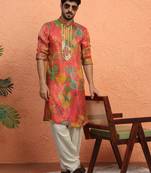 Silk yoke design floral mirror work Multicolor kurta with salwar