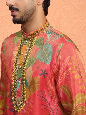 Silk yoke design floral mirror work Multicolor kurta with salwar 2