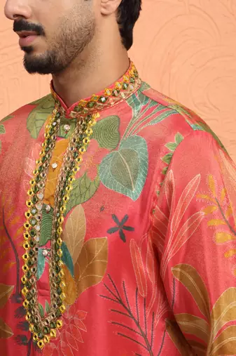 Silk yoke design floral mirror work Multicolor kurta with salwar