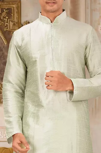 Seagreen dupon art silk kurta with pipepin work