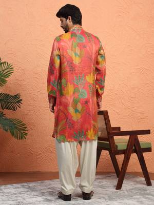 Silk yoke design floral mirror work Multicolor kurta with salwar 3