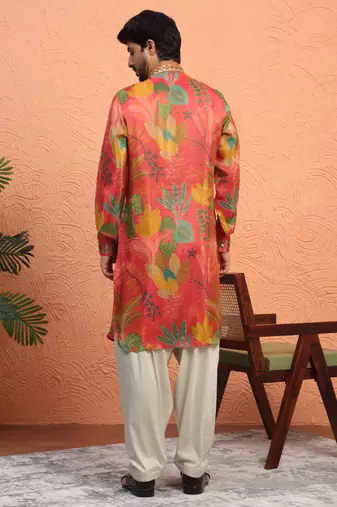 Silk yoke design floral mirror work Multicolor kurta with salwar
