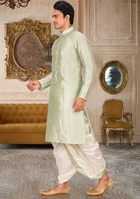 Seagreen dupon art silk kurta with pipepin work 3