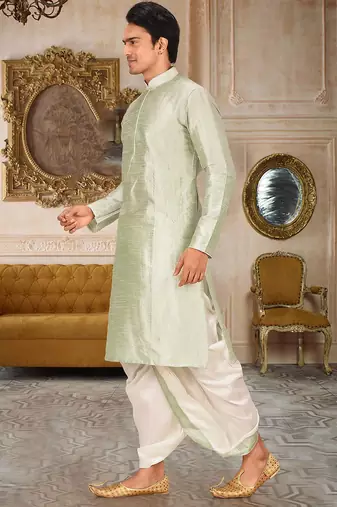 Seagreen dupon art silk kurta with pipepin work