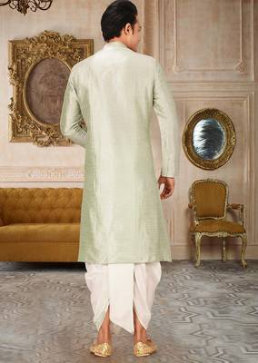 Seagreen dupon art silk kurta with pipepin work 4