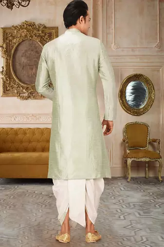 Seagreen dupon art silk kurta with pipepin work