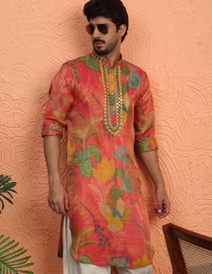 Silk yoke design floral mirror work Multicolor kurta with salwar 4