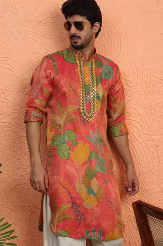 Silk yoke design floral mirror work Multicolor kurta with salwar