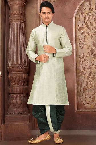 Seagreen dupon art silk kurta with pipepin work