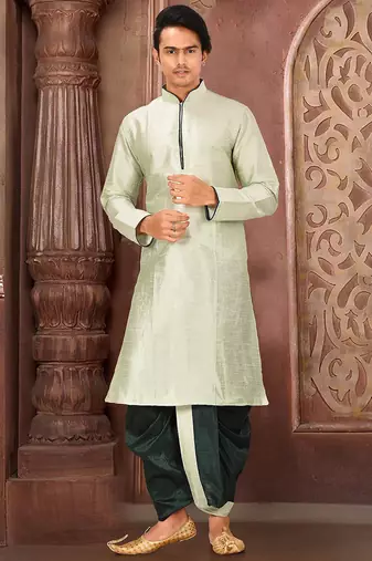 Seagreen dupon art silk kurta with pipepin work