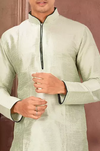 Seagreen dupon art silk kurta with pipepin work