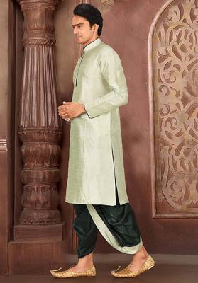 Seagreen dupon art silk kurta with pipepin work 3