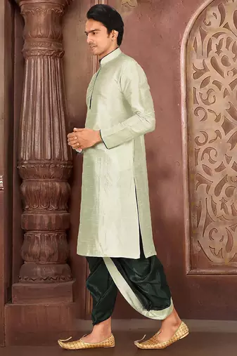 Seagreen dupon art silk kurta with pipepin work