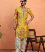 Silk yoke design floral mirror work mustard kurta with salwar