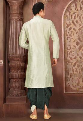 Seagreen dupon art silk kurta with pipepin work 4