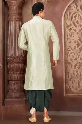 Seagreen dupon art silk kurta with pipepin work