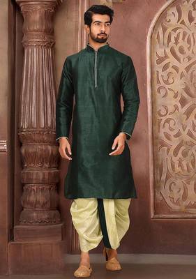 Green dupon art silk kurta with pipepin work 1