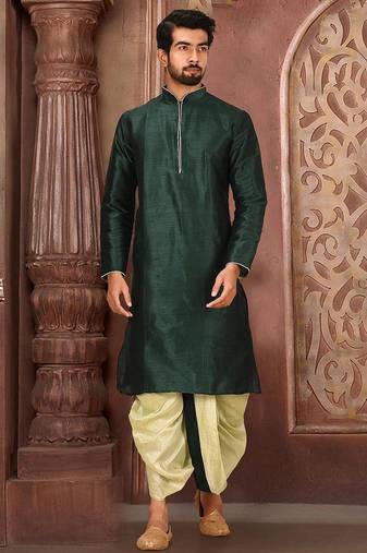 Green dupon art silk kurta with pipepin work