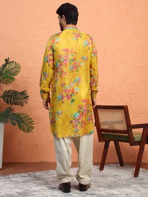 Silk yoke design floral mirror work mustard kurta with salwar 3