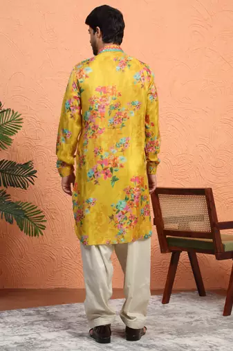 Silk yoke design floral mirror work mustard kurta with salwar