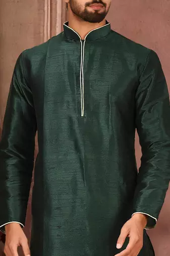 Green dupon art silk kurta with pipepin work