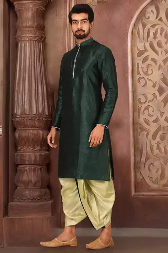 Green dupon art silk kurta with pipepin work