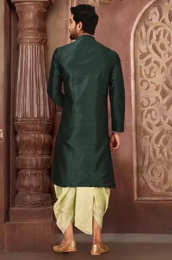 Green dupon art silk kurta with pipepin work