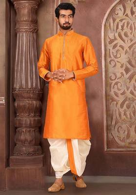 Mustard dupon art silk kurta with pipepin work 1