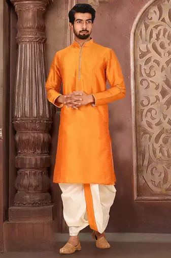 Mustard dupon art silk kurta with pipepin work