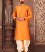 Mustard dupon art silk kurta with pipepin work