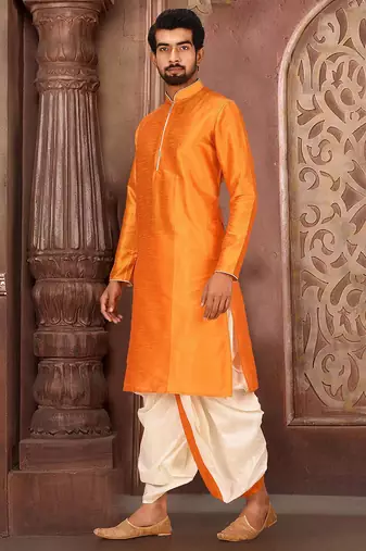 Mustard dupon art silk kurta with pipepin work
