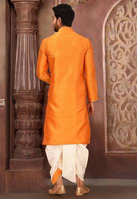 Mustard dupon art silk kurta with pipepin work 4