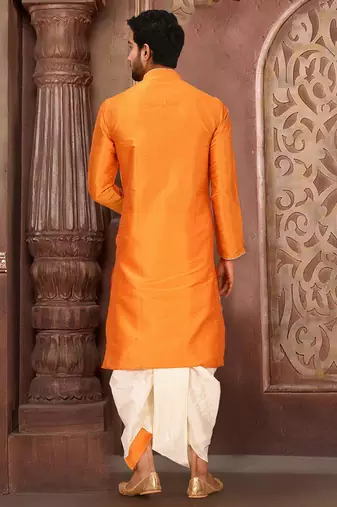 Mustard dupon art silk kurta with pipepin work