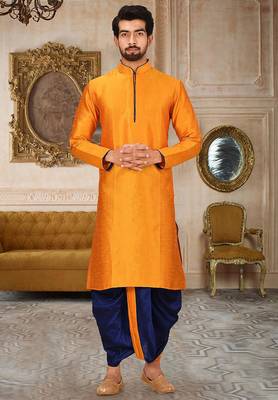 Mustard dupon art silk kurta with pipepin work 1