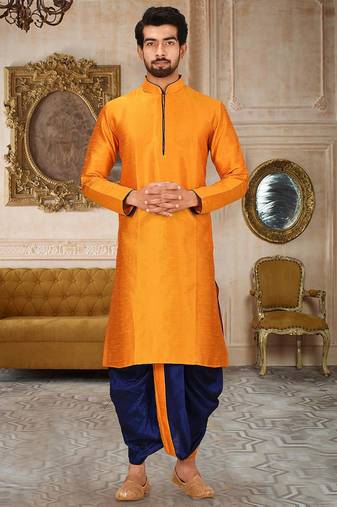 Mustard dupon art silk kurta with pipepin work