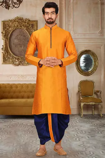 Mustard dupon art silk kurta with pipepin work