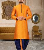 Mustard dupon art silk kurta with pipepin work